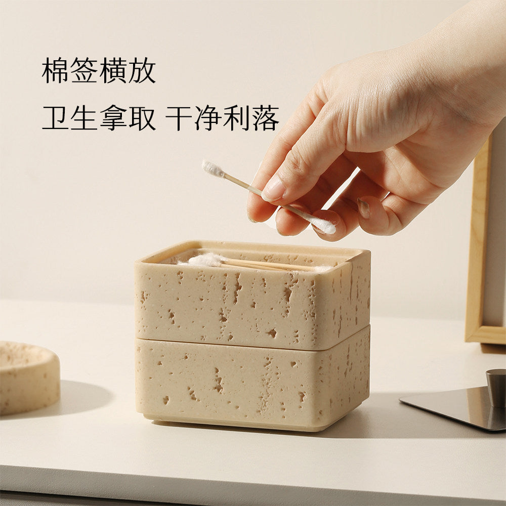 Travertine dental floss box, light luxury cotton swab, toothpick storage box, double-layer household high-grade toothpick box, personalized creative cotton swab box