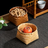 Natural handmade bamboo woven small basket, square bottom round mouth bamboo basket, snack storage basket, household retro small basket