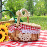 Picnic basket ins props net red supplies full set of outdoor willow rattan pastoral style bamboo basket with cover hand basket
