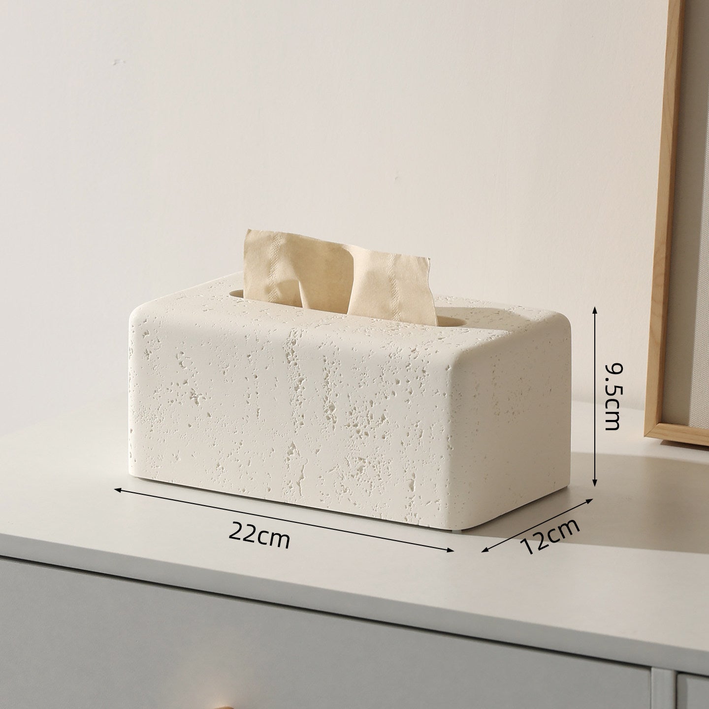 Travertine tissue box, living room, high-end light luxury, high-value storage, dining table, cream style, personality and creativity, desktop drawer box