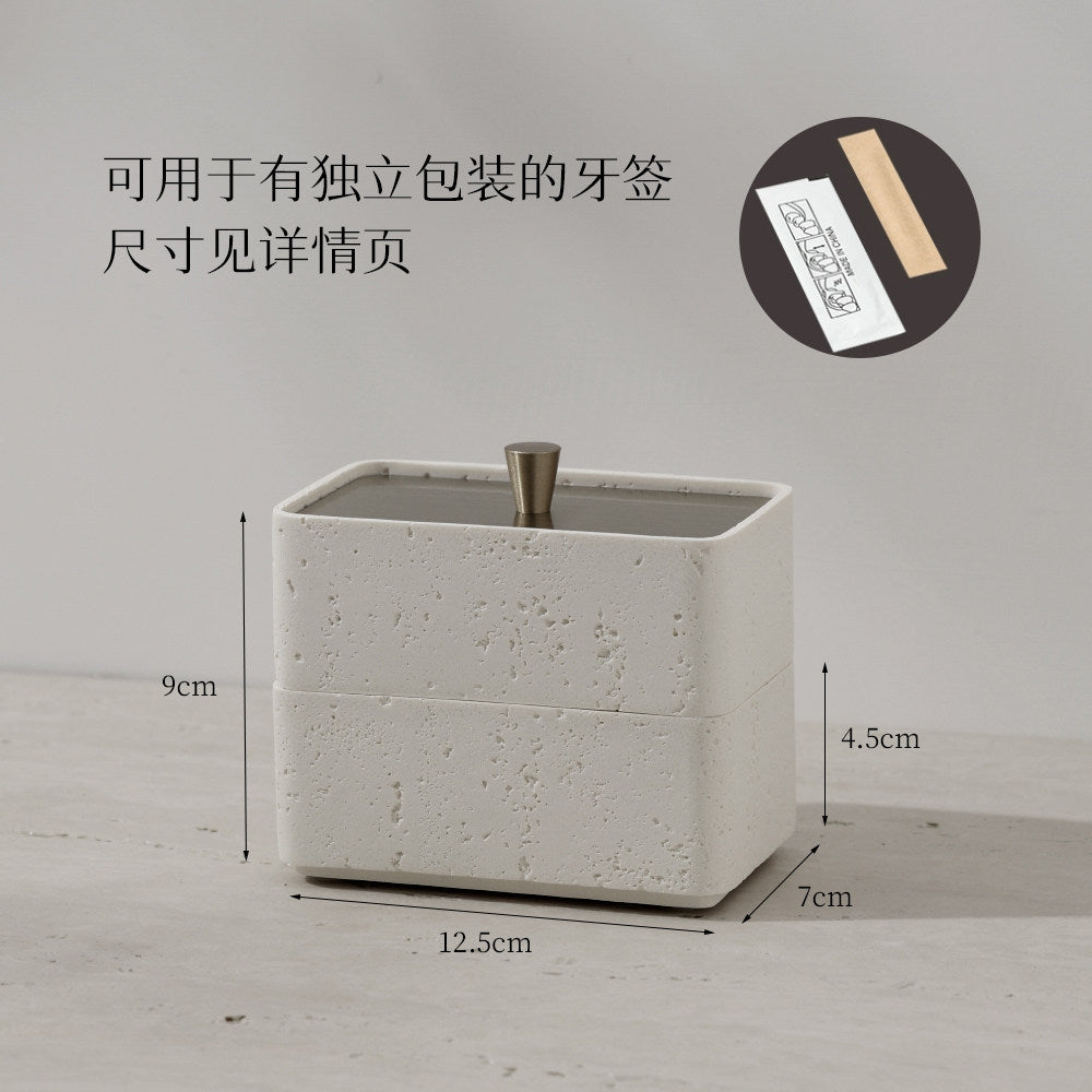 Travertine dental floss box, light luxury cotton swab, toothpick storage box, double-layer household high-grade toothpick box, personalized creative cotton swab box