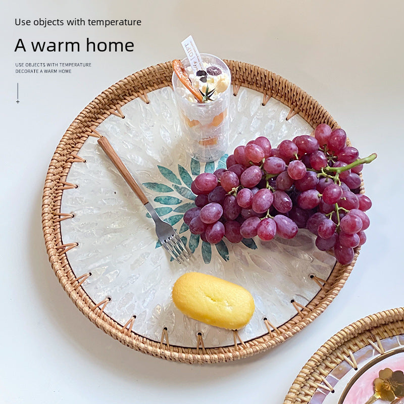 Rattan Tray Mother of Pearl