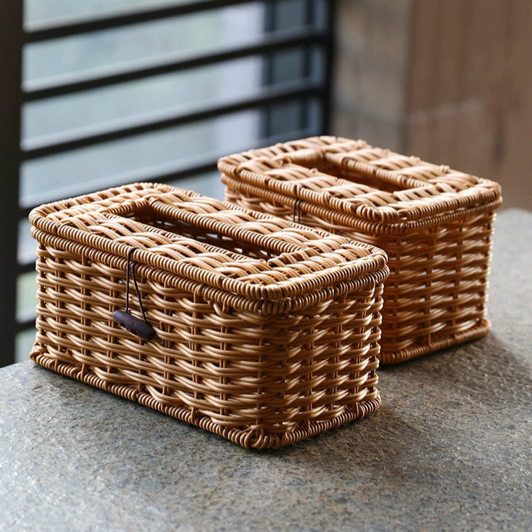 Kens Japanese style desktop tissue box, paper drawer, storage box, home living room, dining room, coffee table, paper drawer, creative hand-knitting