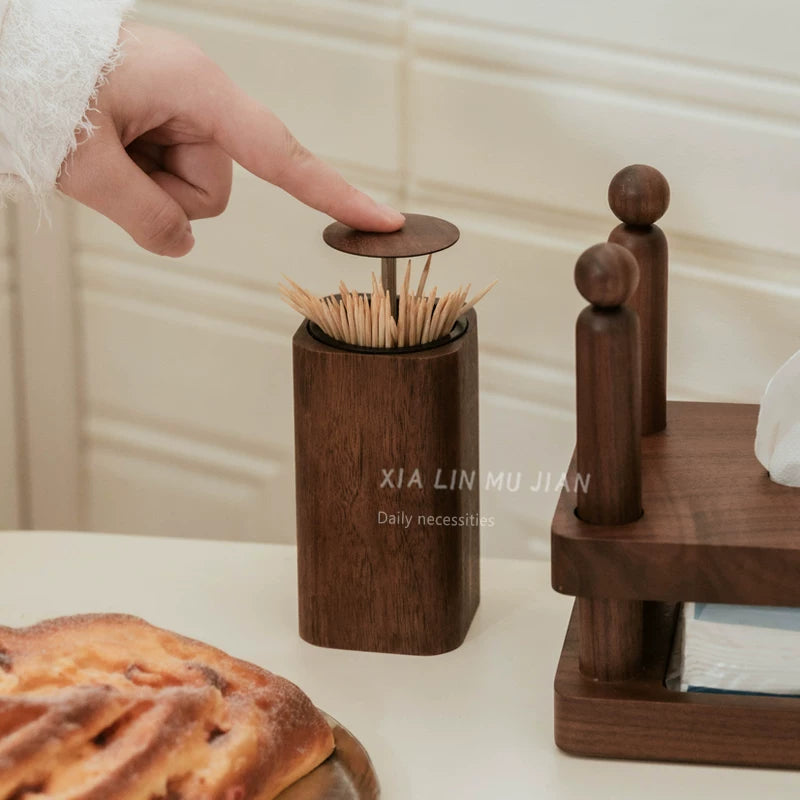 New solid wood toothpick tube automatic pressing toothpick box empty box for home high-end atmosphere Chinese style hotel use