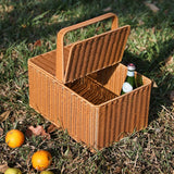 Kens outdoor picnic basket with lid imitation rattan shopping basket portable fruit basket shopping basket net red shooting props