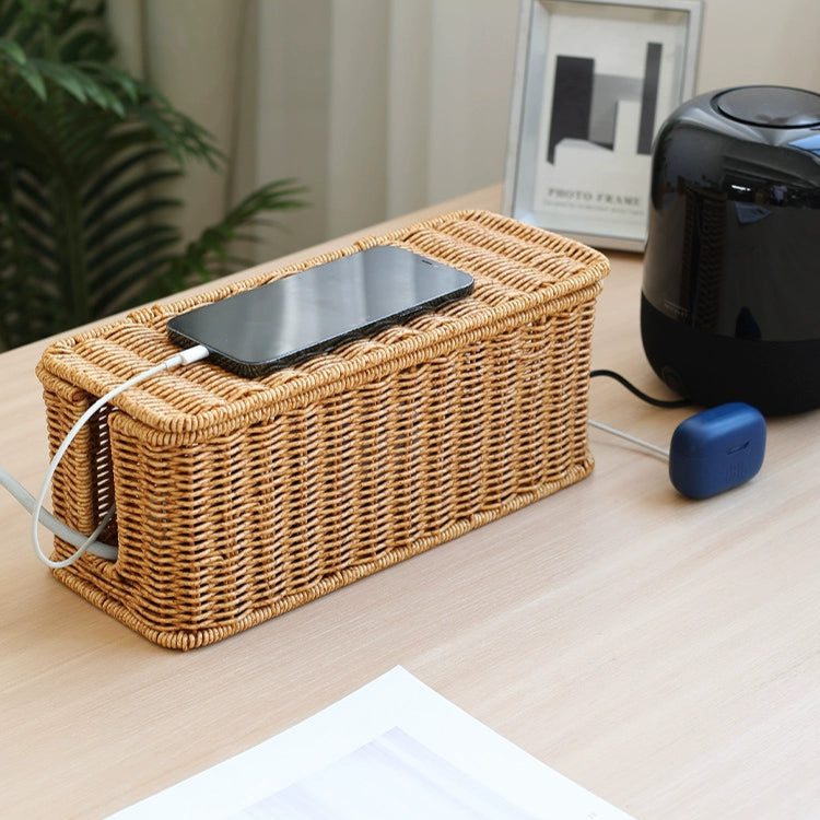 Kens imitation rattan plug board storage box, desktop socket arrangement, power cord gathering, covering, decorative box
