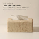 Travertine tissue box, living room, high-end light luxury, high-value storage, dining table, cream style, personality and creativity, desktop drawer box