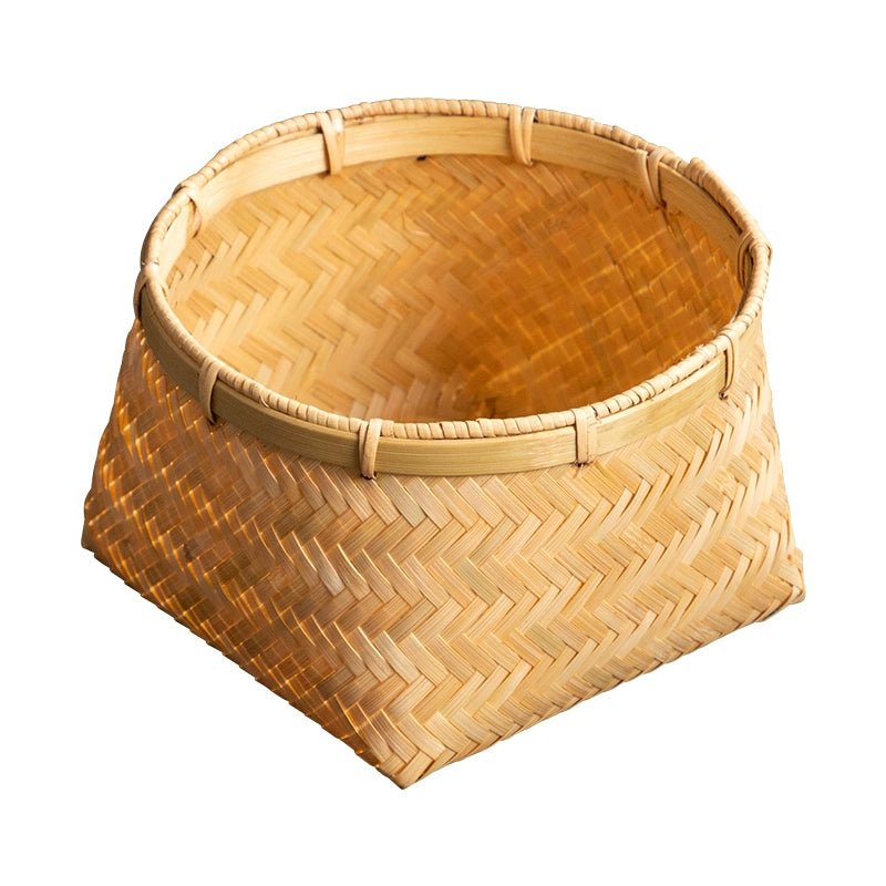 Natural handmade bamboo woven small basket, square bottom round mouth bamboo basket, snack storage basket, household retro small basket