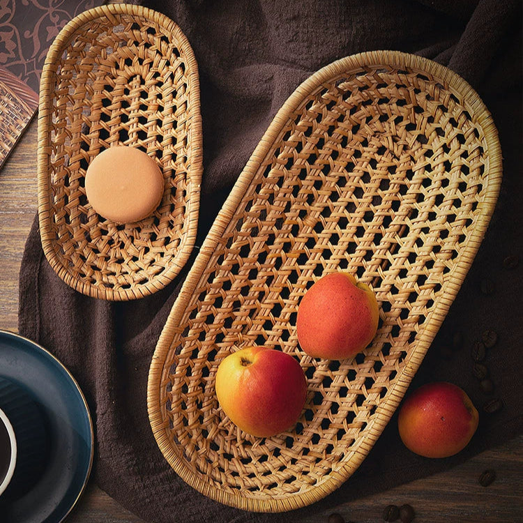 Snack Storage Basket Household Dried Fruit Fruit Basket Rattan Sundries Desktop Storage Box Bamboo Breakfast Steamed Bread Basket