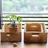 Imitation rattan woven basket, storage basket, rectangular cosmetics, sundries, snack basket, living room, coffee table, finishing drawers, storage basket
