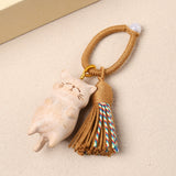 Natural solid wood, beech wood, blessing cat keychain pendant, wood carving, cat stationery accessories, handmade DIY pendant jewelry