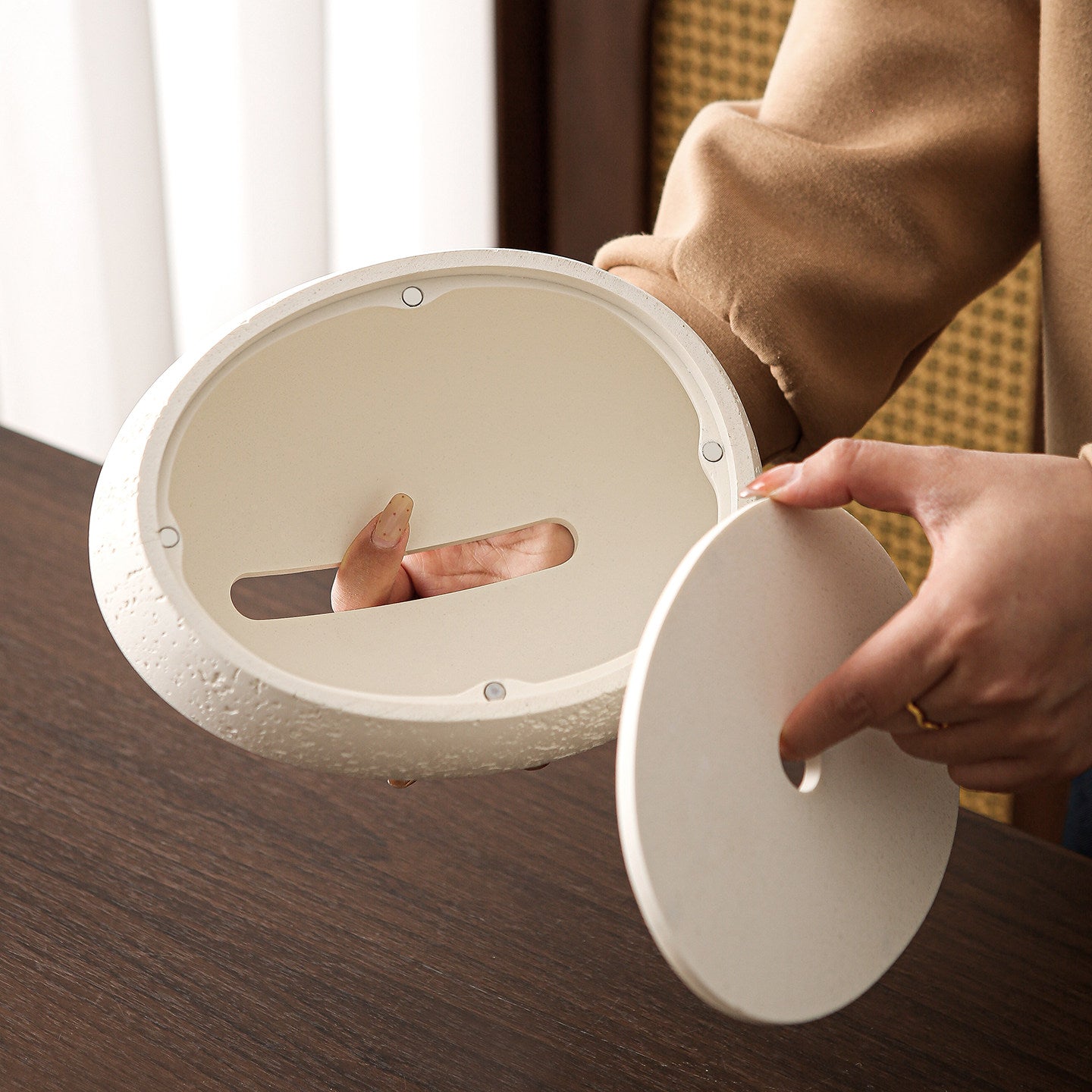 Tissue box, high-end creative desktop, travertine, paper drawer box, storage box, artistic living room, wabi-sabi style drawer box