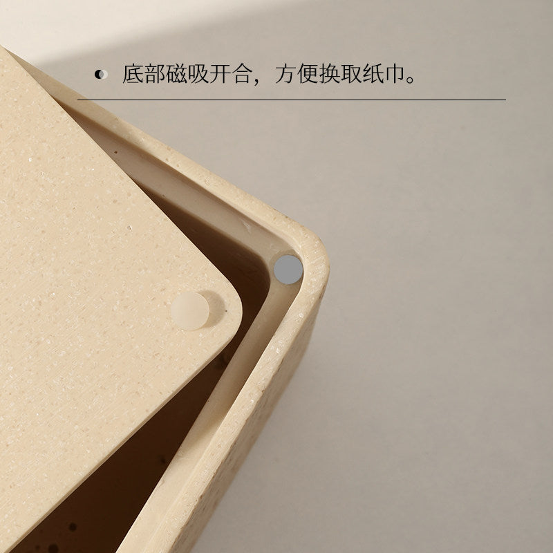 Travertine tissue box, living room, high-end light luxury, high-value storage, dining table, cream style, personality and creativity, desktop drawer box