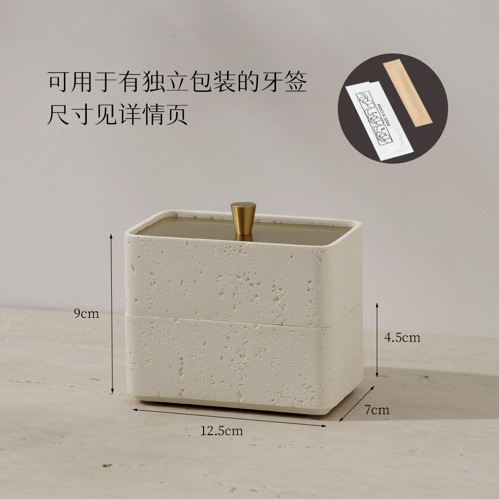 Travertine dental floss box, light luxury cotton swab, toothpick storage box, double-layer household high-grade toothpick box, personalized creative cotton swab box