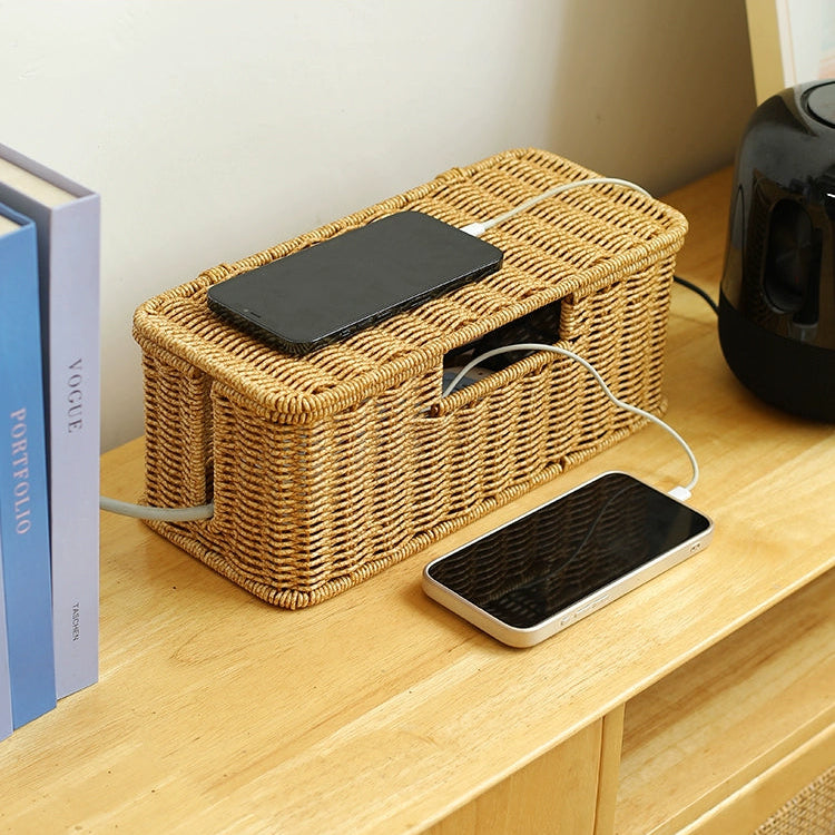 Kens imitation rattan plug board storage box, desktop socket arrangement, power cord gathering, covering, decorative box