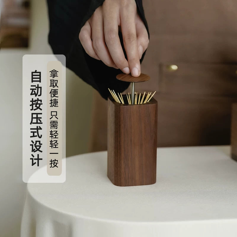New solid wood toothpick tube automatic pressing toothpick box empty box for home high-end atmosphere Chinese style hotel use