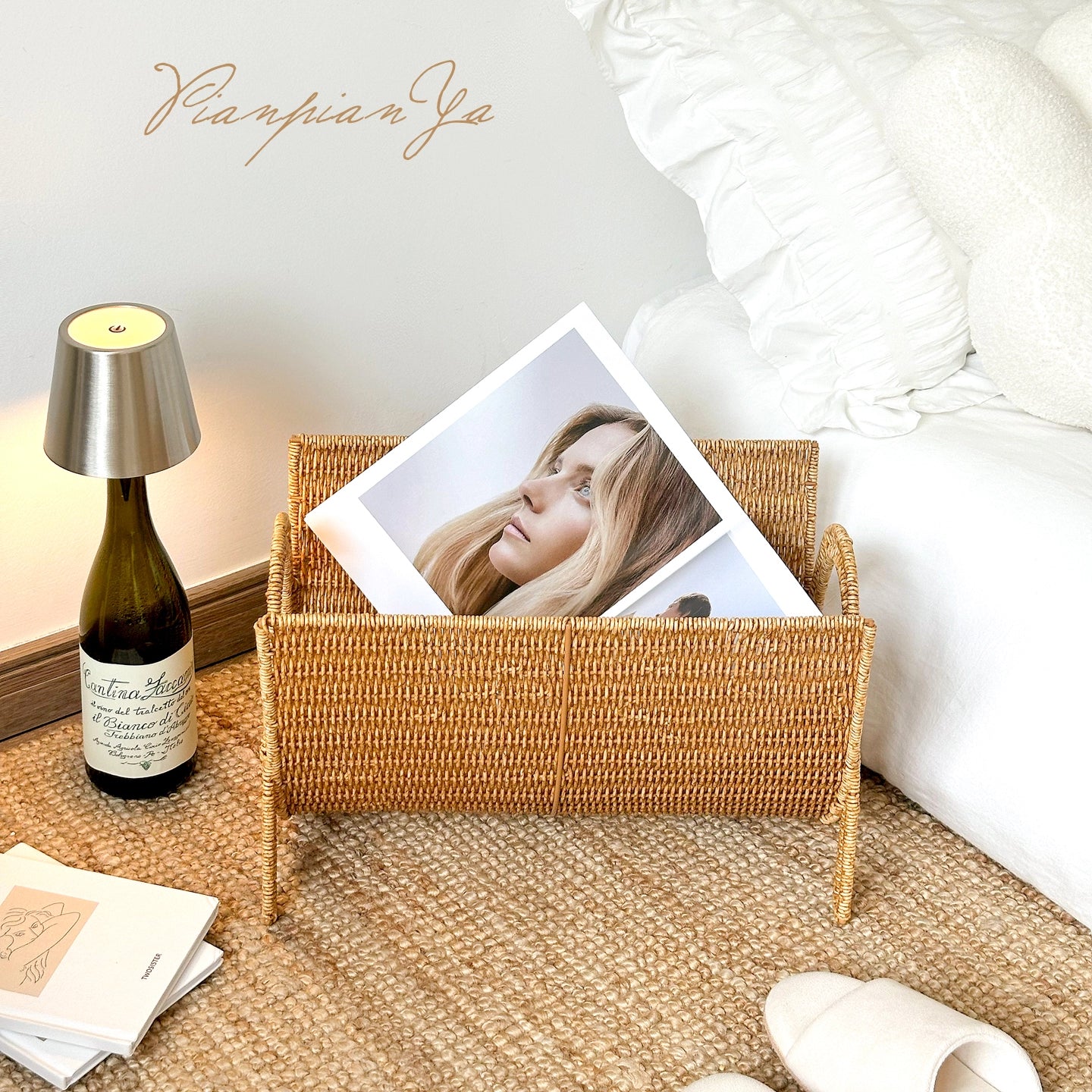 Imitation rattan shelf Nordic creative magazine rack home living room study decoration ornament magazine newspaper storage basket