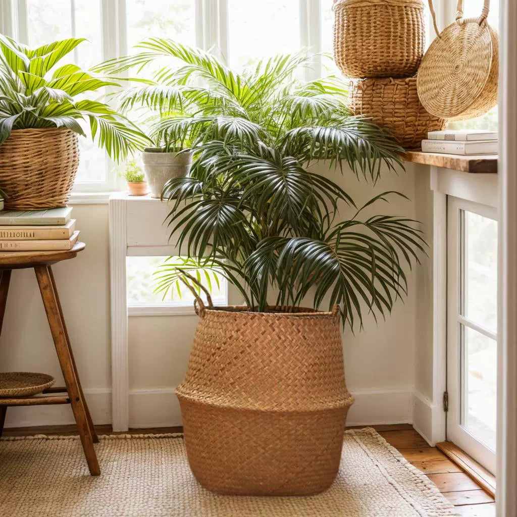 ins Nordic hand-woven flower pots and straw storage baskets garden rattan ornaments floor creative indoor flower baskets
