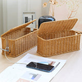 Kens imitation rattan plug board storage box, desktop socket arrangement, power cord gathering, covering, decorative box