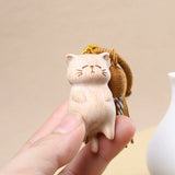 Natural solid wood, beech wood, blessing cat keychain pendant, wood carving, cat stationery accessories, handmade DIY pendant jewelry
