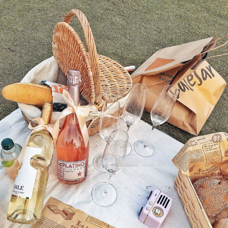 Picnic basket ins props net red supplies full set of outdoor willow rattan pastoral style bamboo basket with cover hand basket