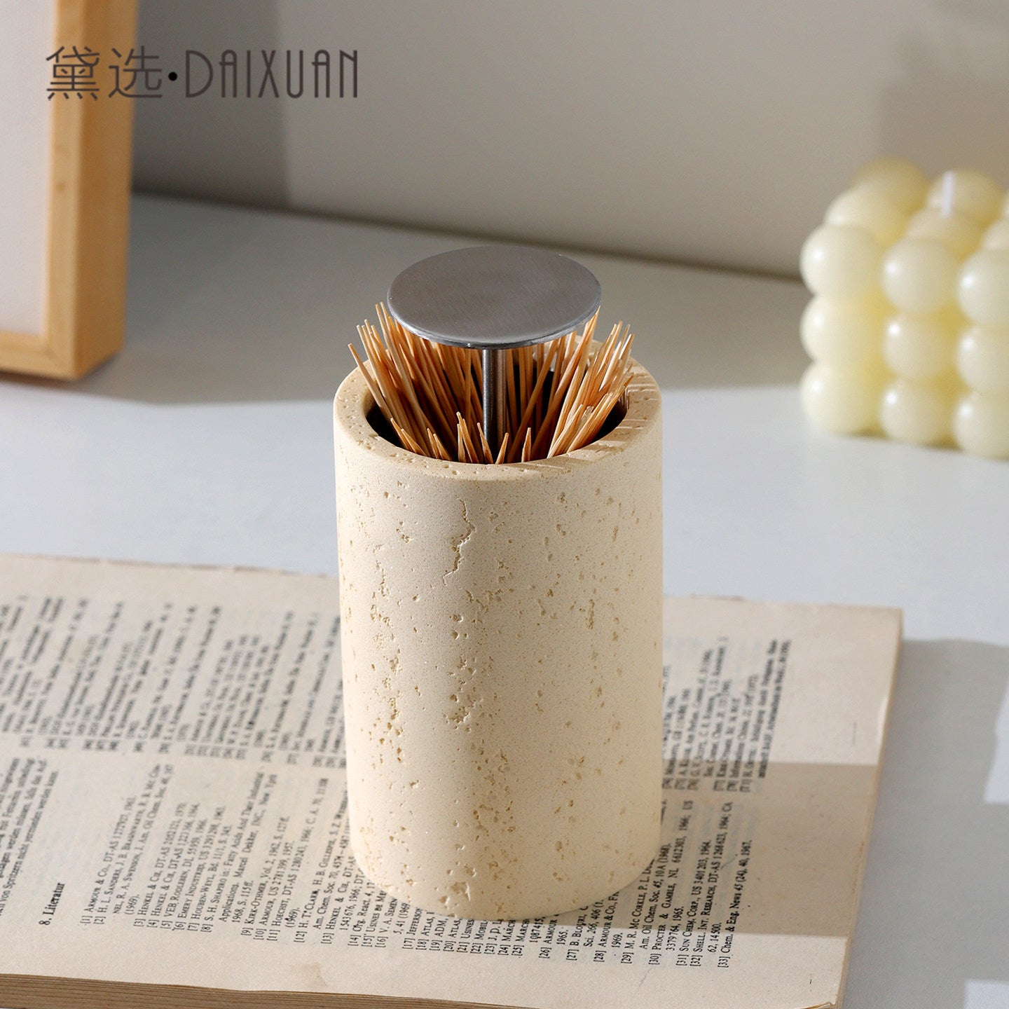 Travertine toothpick holder press toothpick box automatically pops up household high-end personality creative exquisite light luxury toothpick jar
