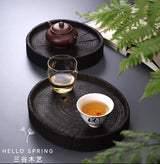 Carbonized camphor wooden pot dry brewing solid wood tea tray tray base mat shooting props vintage Japanese wabi-sabi style