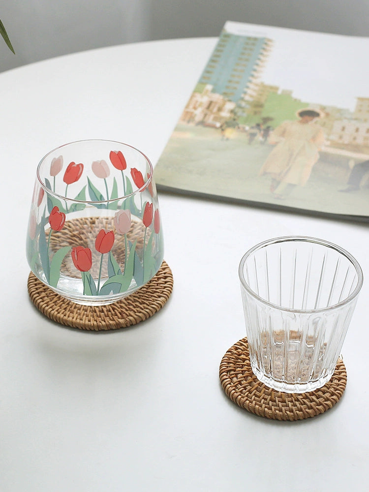 Japanese-style rattan coasters, ins, literary and artistic household gadgets, household woven thermal insulation mats, anti-scalding, photographic decoration props