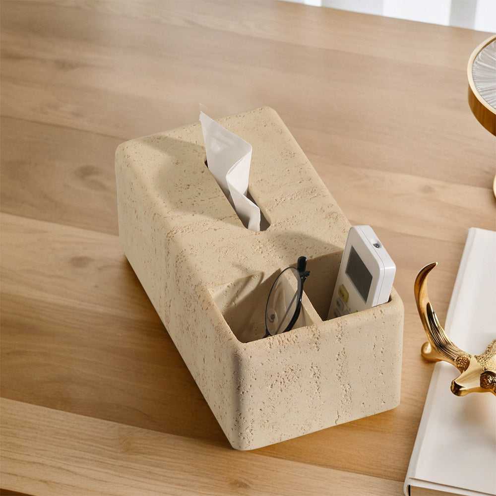 Travertine tissue box, living room, high-end light luxury, high-value storage, dining table, cream style, personality and creativity, desktop drawer box