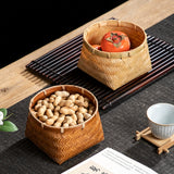 Natural handmade bamboo woven small basket, square bottom round mouth bamboo basket, snack storage basket, household retro small basket