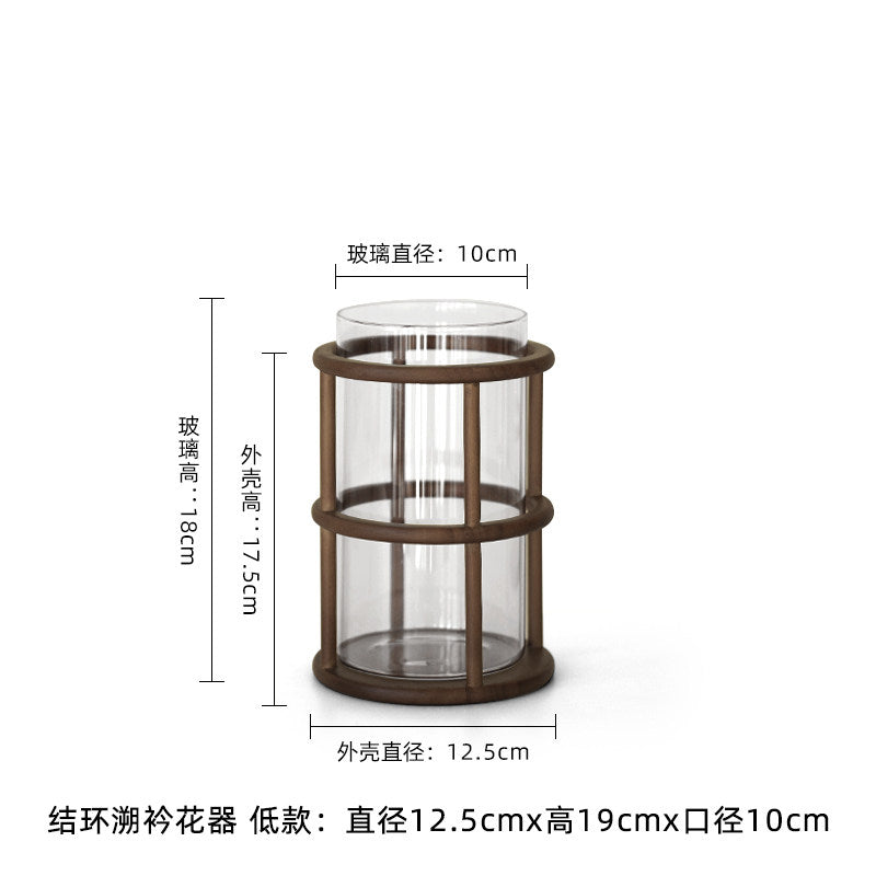 Chestnut stone antique style creative glass straight vase ornaments, new Chinese living room, entrance, dining table, hydroponic flower arrangement