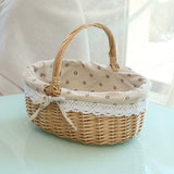 Picnic basket ins props net red supplies full set of outdoor willow rattan pastoral style bamboo basket with cover hand basket