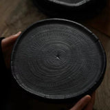 Carbonized camphor wooden pot dry brewing solid wood tea tray tray base mat shooting props vintage Japanese wabi-sabi style