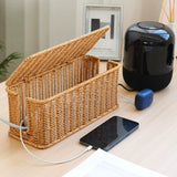 Kens imitation rattan plug board storage box, desktop socket arrangement, power cord gathering, covering, decorative box