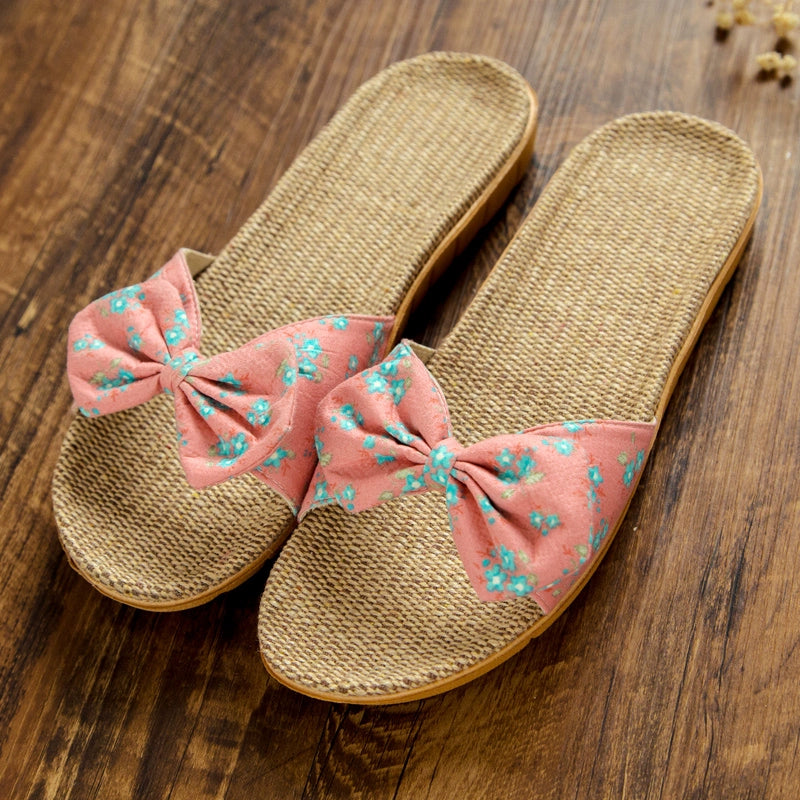 Linen Women's Bow Slippers