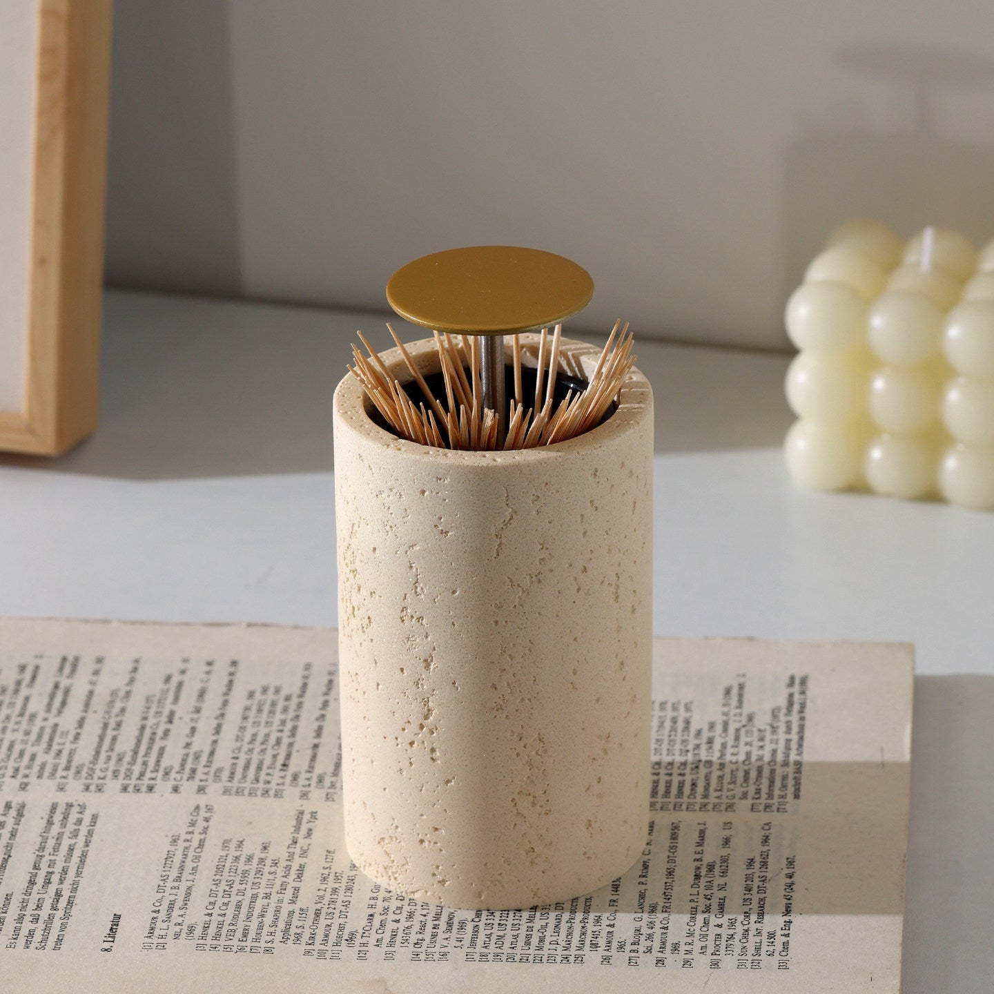 Travertine toothpick holder press toothpick box automatically pops up household high-end personality creative exquisite light luxury toothpick jar