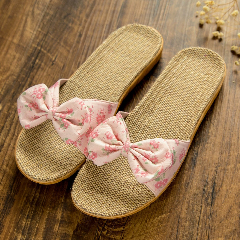 Linen Women's Bow Slippers