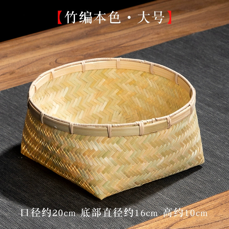 Natural handmade bamboo woven small basket, square bottom round mouth bamboo basket, snack storage basket, household retro small basket