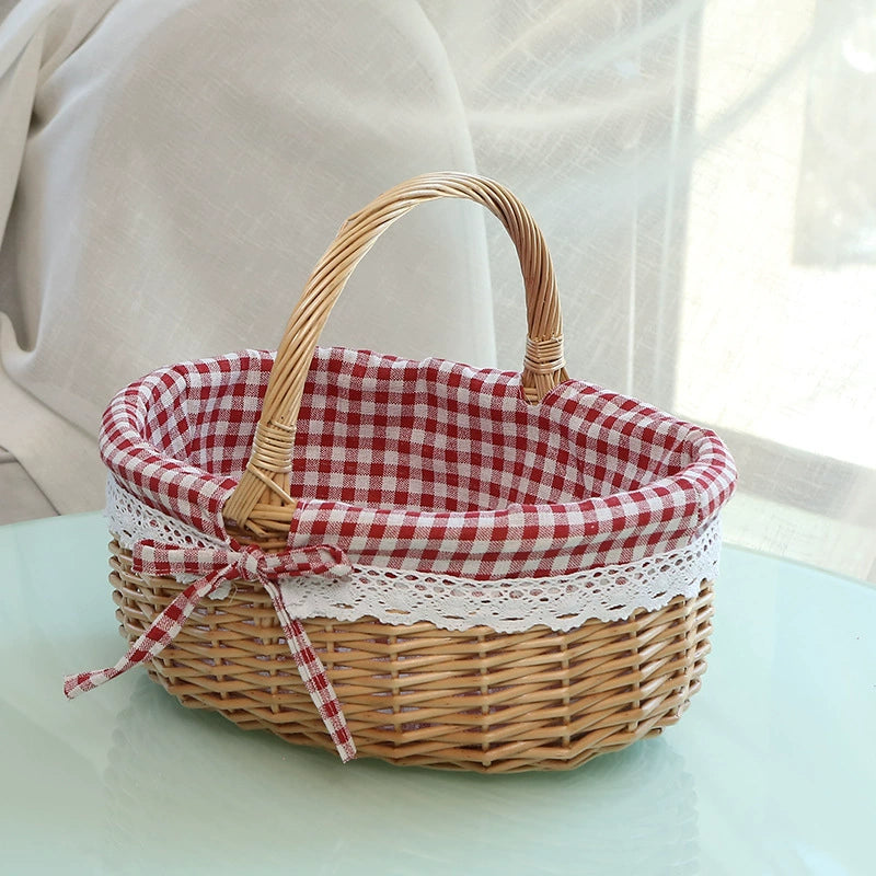 Picnic basket ins props net red supplies full set of outdoor willow rattan pastoral style bamboo basket with cover hand basket