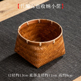 Natural handmade bamboo woven small basket, square bottom round mouth bamboo basket, snack storage basket, household retro small basket