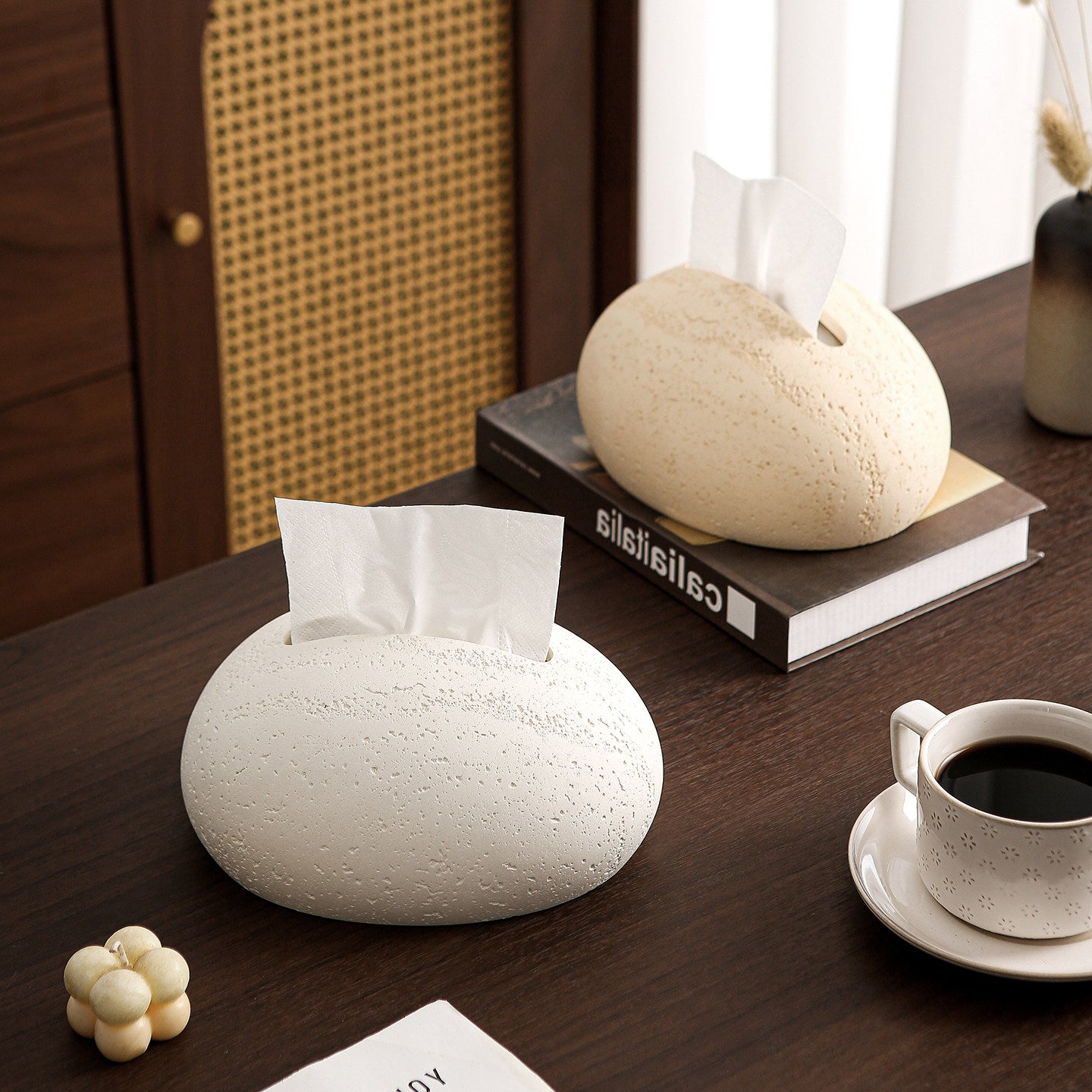 Tissue box, high-end creative desktop, travertine, paper drawer box, storage box, artistic living room, wabi-sabi style drawer box