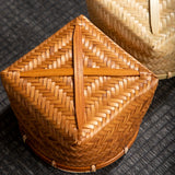 Natural handmade bamboo woven small basket, square bottom round mouth bamboo basket, snack storage basket, household retro small basket