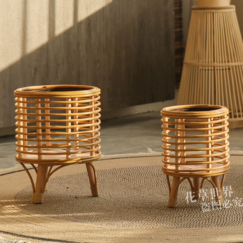 Nordic style rattan weaving floor flower stands, flower pots, flower baskets, home decoration ornaments, potted plants, green plant sets, plastic rattan woven pots