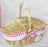Picnic basket ins props net red supplies full set of outdoor willow rattan pastoral style bamboo basket with cover hand basket