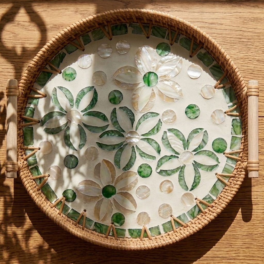 Mother of Pearl Rattan Tray