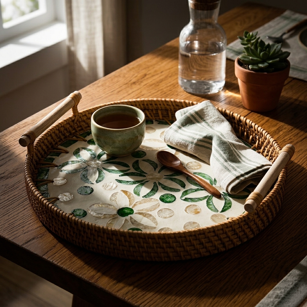 Mother of Pearl Rattan Tray
