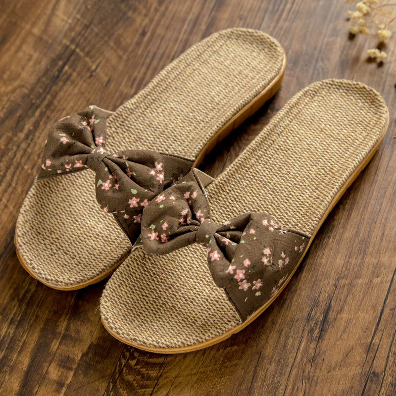 Linen Women's Bow Slippers