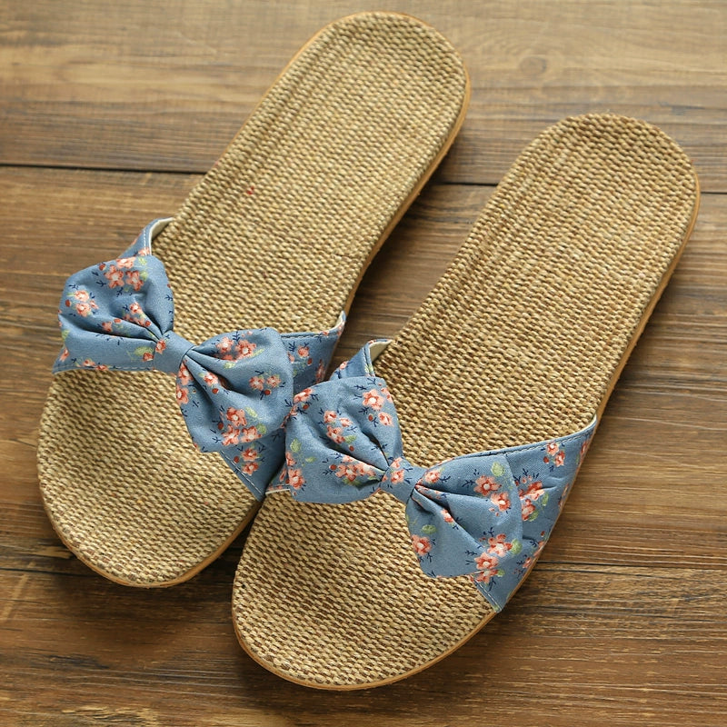 Linen Women's Bow Slippers